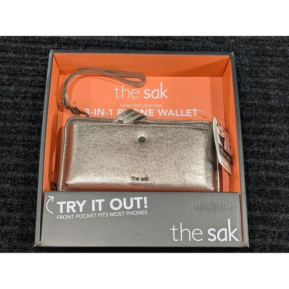 The Sak Phone Wallet Womens Pyrite Leather 3-in-1 Wristlet Crossbody Purse New - Picture 1 of 6